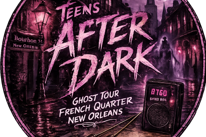 Teens After Dark ghost tour poster with spooky New Orleans street.